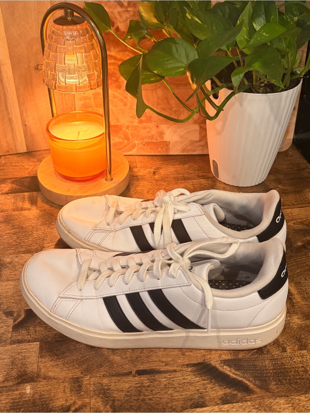 adidas White Sneakers with Black Stripes